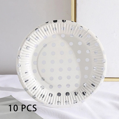 Δίσκος χαρτιού μίας χρήσης 10 τμχ με ρίγες Pentagram με κουκκίδες Οικολογικό πιάτο κέικ με παξιμάδια από χαρτόνι