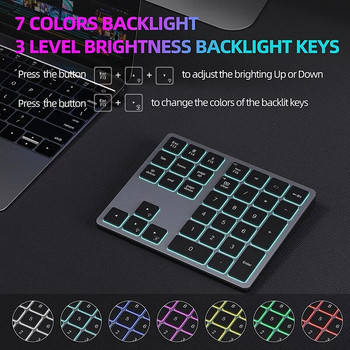 Αριθμητικό πληκτρολόγιο Bluetooth SeenDa με οπίσθιο φωτισμό για φορητούς υπολογιστές Αριθμητικά πλήκτρα 34 πλήκτρων με οπίσθιο φωτισμό 7 χρωμάτων για MacBook και Windows