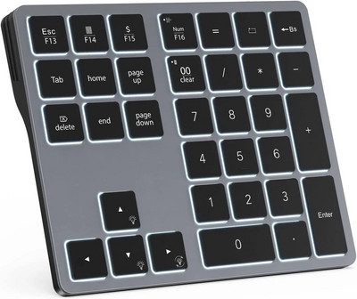 SeenDa taustvalgustusega Bluetoothi numbriklaviatuur sülearvutitele Arvutitele Numbriklahvid 34 klahvi 7-värvilise taustvalgustusega MacBookile ja Windowsile