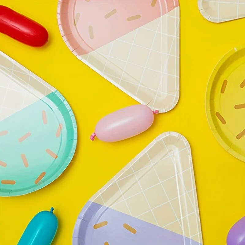 6 τμχ Χάρτινα πιάτα μιας χρήσης Mix Color σε σχήμα παγωτού