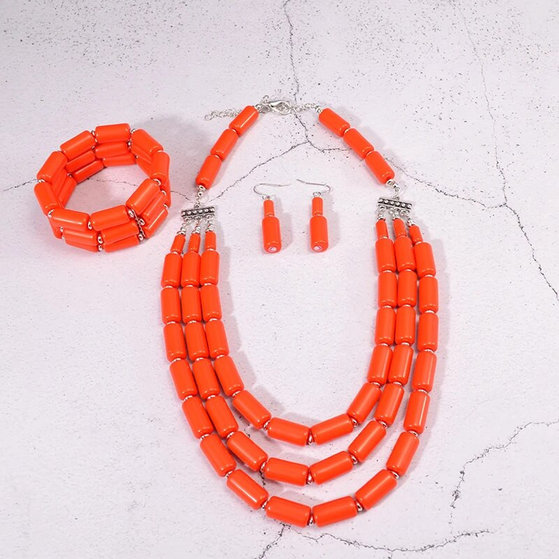 Χειροποίητα αφρικανικά χάντρες σκουλαρίκια βραχιόλι κολιέ σετ Νιγηριανής γάμου Ινδικά κοσμήματα Νυφικά αξεσουάρ