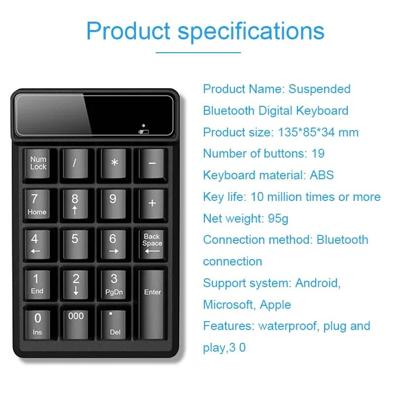 19 πλήκτρα για ασύρματο αριθμητικό πληκτρολόγιο Bluetooth Mini Numpad Πλήκτρα αριθμητικό πληκτρολόγιο Ψηφιακό πληκτρολόγιο για υπολογιστές Πληκτρολόγιο εργασιών λογιστικής