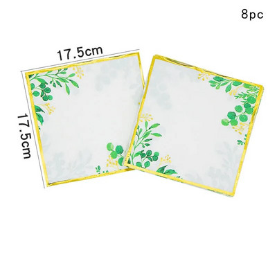 Χρυσή δαντέλα Πράσινα φύλλα Επιτραπέζια σκεύη μιας χρήσης Προμήθειες για ντους μωρών Πράσινη φυτική στάμπα πετσέτες Παιδικά διακοσμητικά για πάρτι για χαρούμενα γενέθλια