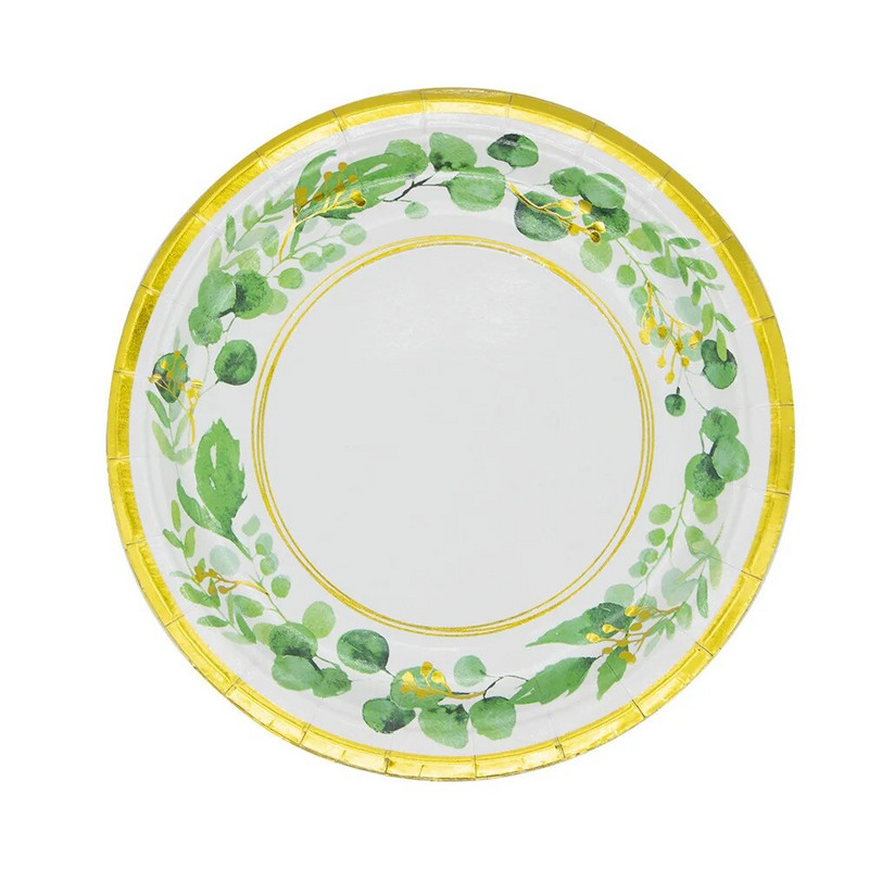 Χρυσή δαντέλα Πράσινα φύλλα Επιτραπέζια σκεύη μιας χρήσης Προμήθειες για ντους μωρών Πράσινη φυτική στάμπα πετσέτες Παιδικά διακοσμητικά για πάρτι για χαρούμενα γενέθλια