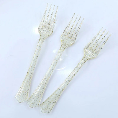 Χρυσή πούδρα Διαφανή σετ επιτραπέζια σκεύη μιας χρήσης Σετ Μαχαίρι Πιρούνι Κουτάλι Χρόνια Πολλά Διακόσμηση πάρτι Παιδικά Ενήλικες Προμήθειες γάμου