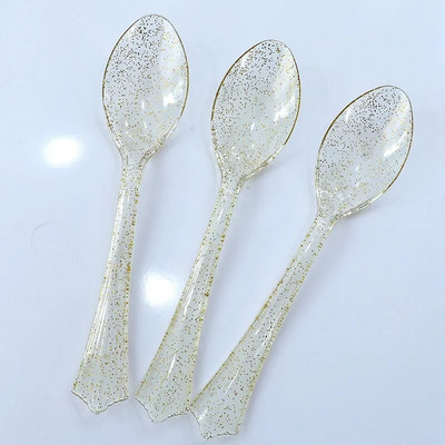 Χρυσή πούδρα Διαφανή σετ επιτραπέζια σκεύη μιας χρήσης Σετ Μαχαίρι Πιρούνι Κουτάλι Χρόνια Πολλά Διακόσμηση πάρτι Παιδικά Ενήλικες Προμήθειες γάμου