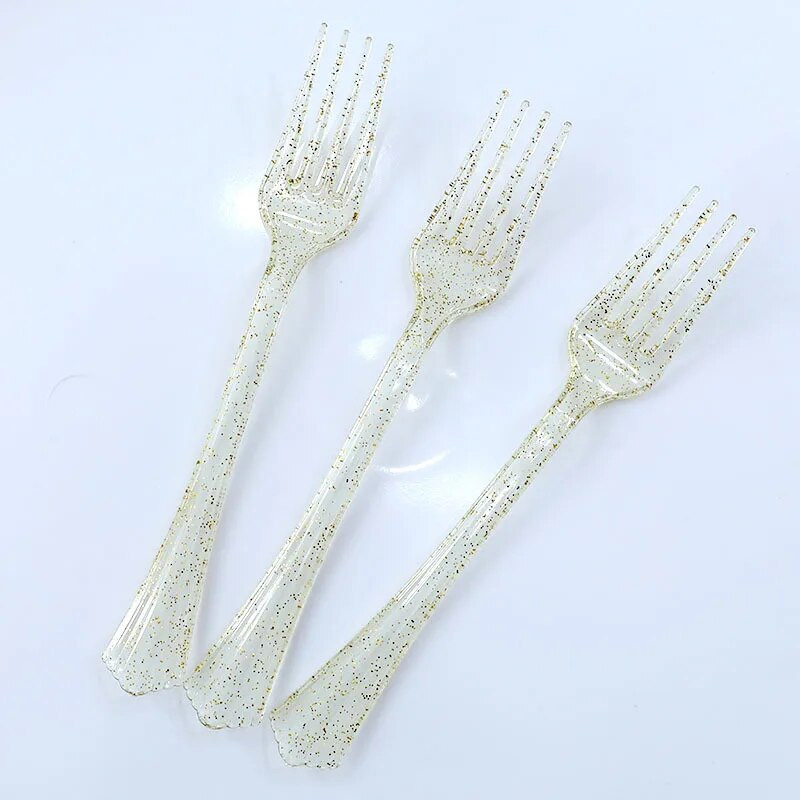 Χρυσή πούδρα Διαφανή σετ επιτραπέζια σκεύη μιας χρήσης Σετ Μαχαίρι Πιρούνι Κουτάλι Χρόνια Πολλά Διακόσμηση πάρτι Παιδικά Ενήλικες Προμήθειες γάμου