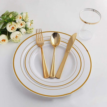 12 τμχ Ροζ χρυσό πλαστικό μαχαίρι πιρούνι κουτάλι Πολυτελές σερβίτσιο για δείπνο για τα γενέθλια του γάμου Σετ σερβίτσιων για πάρτι του Αγίου Βαλεντίνου