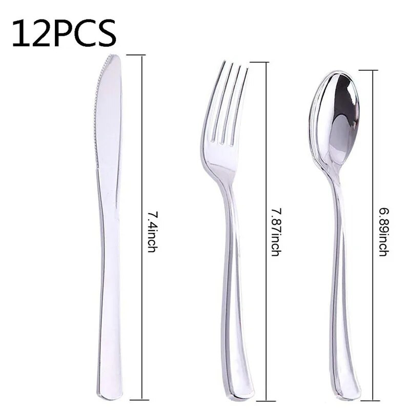 12 τμχ Ροζ χρυσό πλαστικό μαχαίρι πιρούνι κουτάλι Πολυτελές σερβίτσιο για δείπνο για τα γενέθλια του γάμου Σετ σερβίτσιων για πάρτι του Αγίου Βαλεντίνου