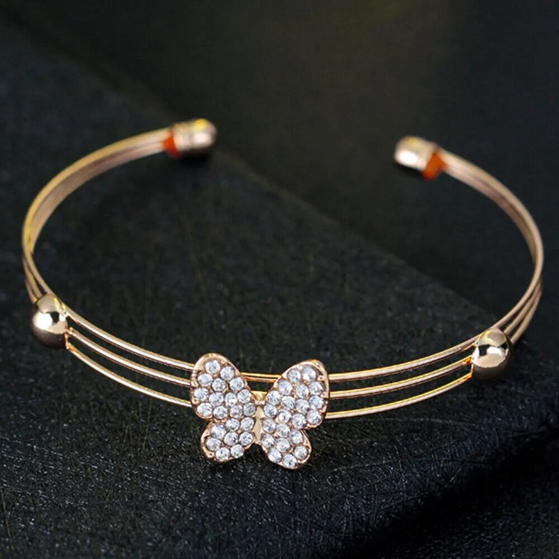 4 τμχ Κοσμήματα Πεταλούδα Σετ Κολιέ Σκουλαρίκια Δαχτυλίδια Βραχιόλι Υψηλής Απόδοσης Χρυσό Κρυστάλλινο Κοσμήματα για Γυναικεία Πάρτυ