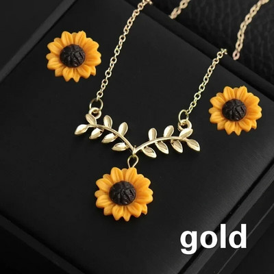3/5 τμχ/σετ Κρεμαστό Κολιέ Σκουλαρίκια Βραχιόλι Σετ δαχτυλίδι Ηλίανθος Σετ κοσμήματα Καλοκαιρινή μόδα Γυναικεία αξεσουάρ κοσμημάτων