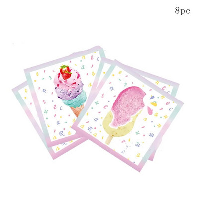 10 Guests Παγωτό πάρτι Επιτραπέζια σκεύη μιας χρήσης Ροζ πιάτα Popsicle Χαρτοπετσέτες για κορίτσια Happy Dessert Θέμα γενέθλια προμήθειες