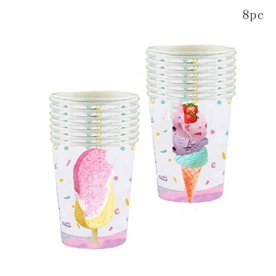 10 Guests Παγωτό πάρτι Επιτραπέζια σκεύη μιας χρήσης Ροζ πιάτα Popsicle Χαρτοπετσέτες για κορίτσια Happy Dessert Θέμα γενέθλια προμήθειες