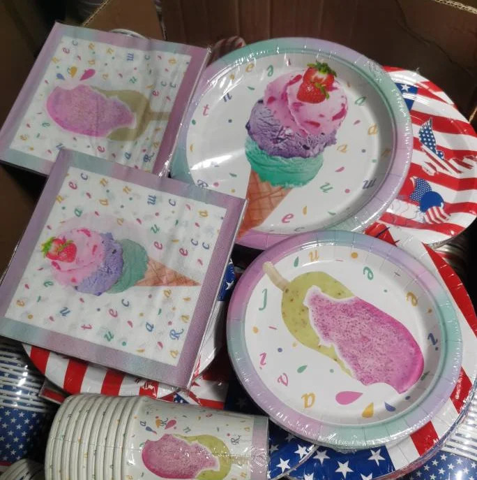 10 Guests Παγωτό πάρτι Επιτραπέζια σκεύη μιας χρήσης Ροζ πιάτα Popsicle Χαρτοπετσέτες για κορίτσια Happy Dessert Θέμα γενέθλια προμήθειες