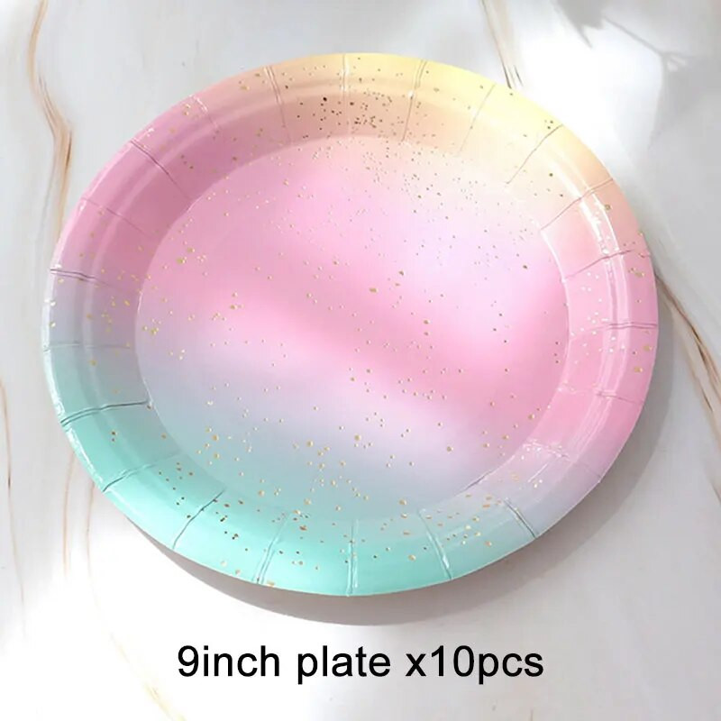 Σετ επιτραπέζια σκεύη μιας χρήσης Rainbow Gradient Color Διακοσμητικό Κύπελλο χάρτινου πιάτου Bronzing Dot για προμήθεια πάρτι γενεθλίων γάμου
