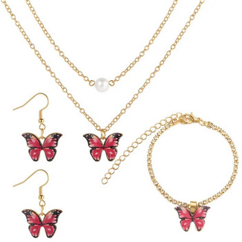 Κολιέ μόδας πεταλούδα Σετ κοσμήματα Σκουλαρίκια πεταλούδα Σετ κολιέ βραχιόλι Σετ κοσμήματα σετ κοσμημάτων για γυναίκες Επετειακό δώρο