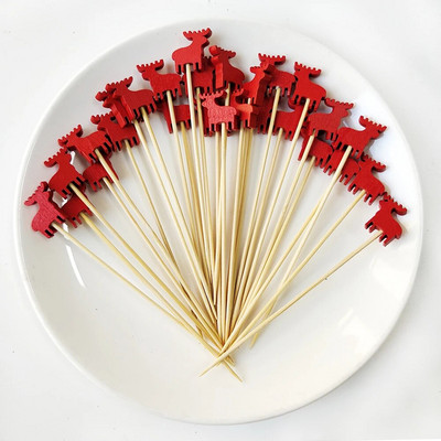 100 τεμ. Χριστουγεννιάτικο πάρτι Μπαμπού σουβλάκια Xmax Santa Κοκτέιλ μιας χρήσης Μπουφέ Επιδόρπιο Πιρούνι φρούτων Χριστουγεννιάτικη διακόσμηση 2023