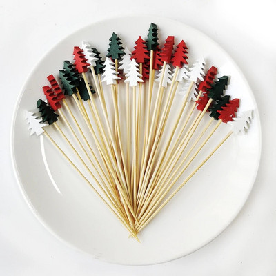 100 τεμ. Χριστουγεννιάτικο πάρτι Μπαμπού σουβλάκια Xmax Santa Κοκτέιλ μιας χρήσης Μπουφέ Επιδόρπιο Πιρούνι φρούτων Χριστουγεννιάτικη διακόσμηση 2023