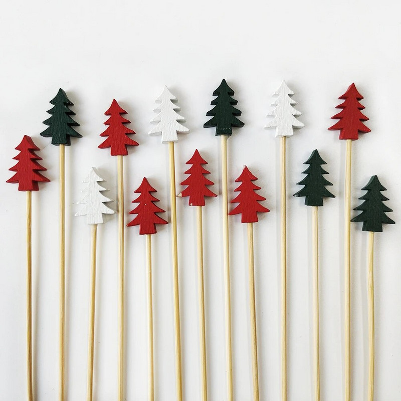 100 τεμ. Χριστουγεννιάτικο πάρτι Μπαμπού σουβλάκια Xmax Santa Κοκτέιλ μιας χρήσης Μπουφέ Επιδόρπιο Πιρούνι φρούτων Χριστουγεννιάτικη διακόσμηση 2023