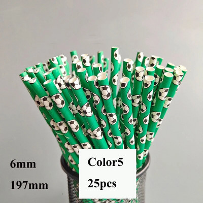 25 τεμ. Χάρτινα καλαμάκια μιας χρήσης για ποδοσφαιρικό πάρτι, βιοδιασπώμενα καλαμάκια πόσιμου, παιδικά διακοσμητικά πάρτι γενεθλίων με αθλητικό θέμα Χονδρική