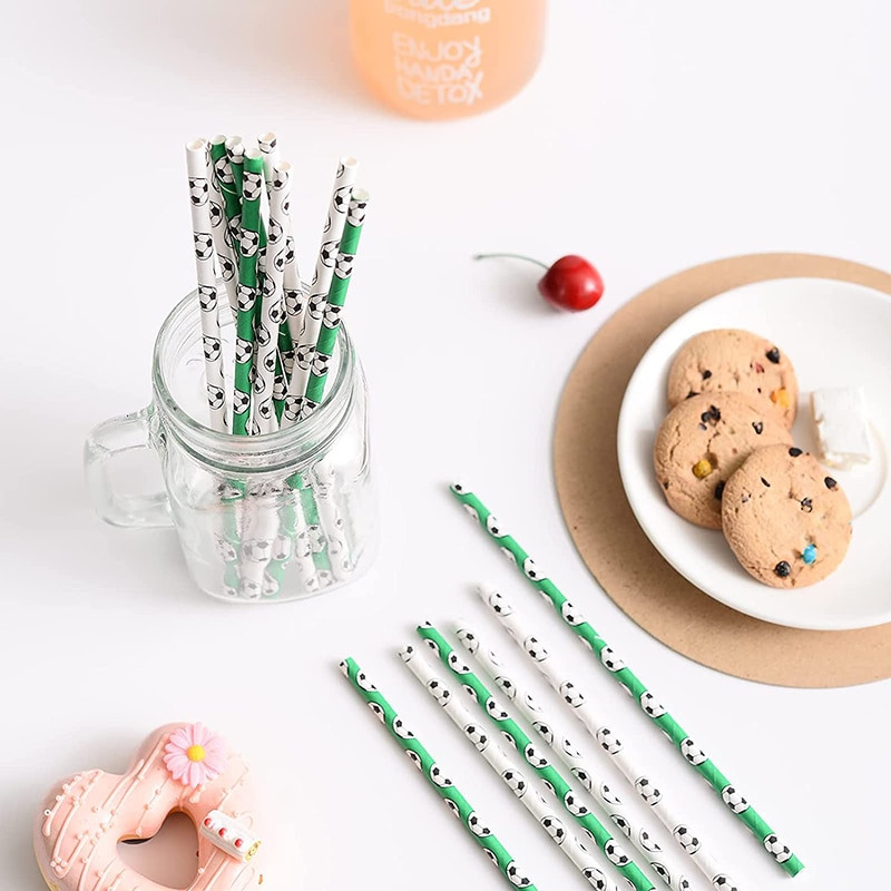 25 τεμ. Χάρτινα καλαμάκια μιας χρήσης για ποδοσφαιρικό πάρτι, βιοδιασπώμενα καλαμάκια πόσιμου, παιδικά διακοσμητικά πάρτι γενεθλίων με αθλητικό θέμα Χονδρική