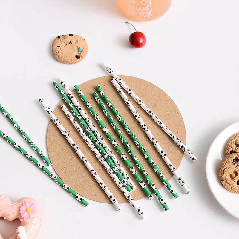 25 τεμ. Χάρτινα καλαμάκια μιας χρήσης για ποδοσφαιρικό πάρτι, βιοδιασπώμενα καλαμάκια πόσιμου, παιδικά διακοσμητικά πάρτι γενεθλίων με αθλητικό θέμα Χονδρική