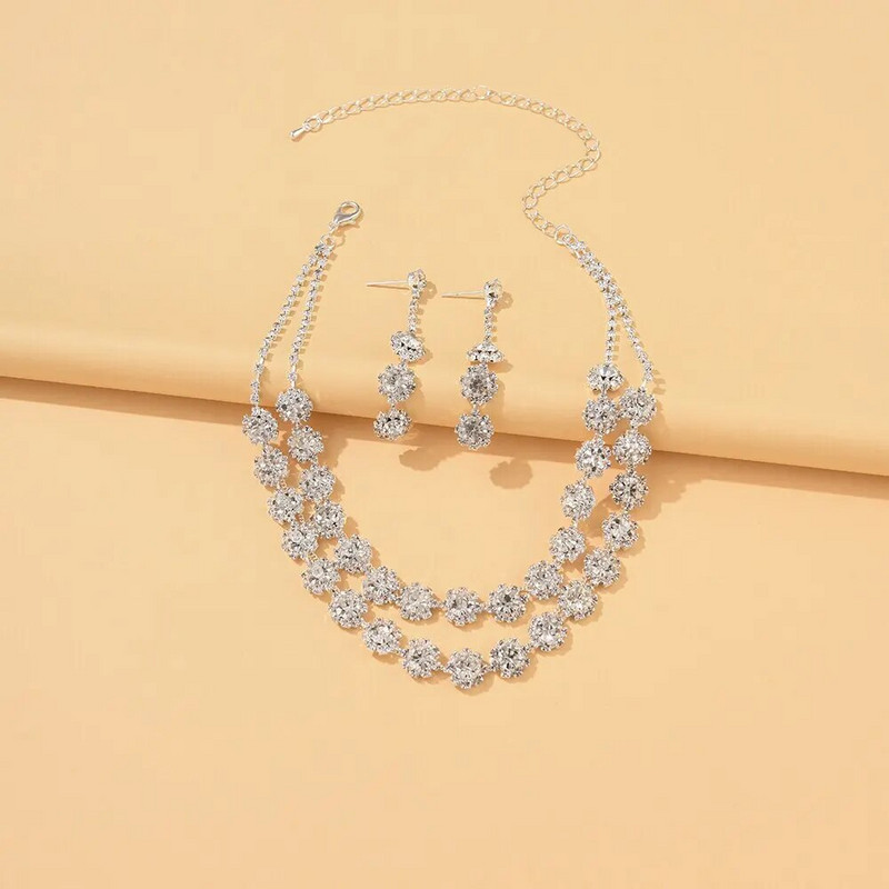 Κοσμήματα Σετ Γυναικεία Φούντα Τσόκερ Κολιέ Βραχιόλι Κρυστάλλινο Σκουλαρίκι για Γαμήλιο Νυφικό Αξεσουάρ