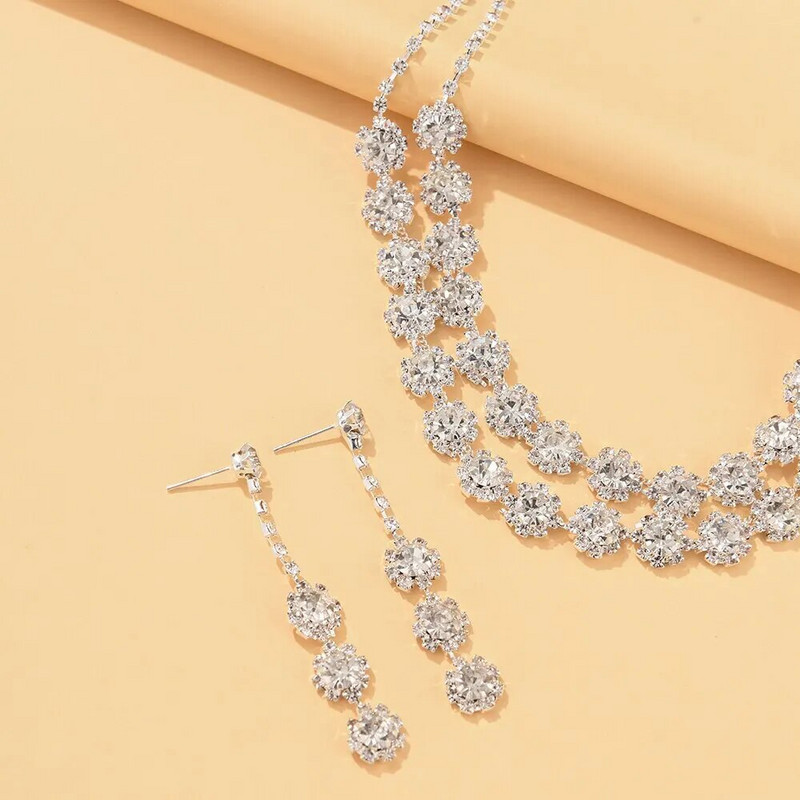 Κοσμήματα Σετ Γυναικεία Φούντα Τσόκερ Κολιέ Βραχιόλι Κρυστάλλινο Σκουλαρίκι για Γαμήλιο Νυφικό Αξεσουάρ