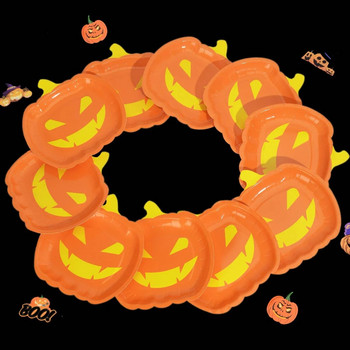 10 бр. Хартиени чинии за Хелоуин Оранжеви парти чинии с форма на тиква Хелоуин парти Сервизи Хелоуин парти консумативи