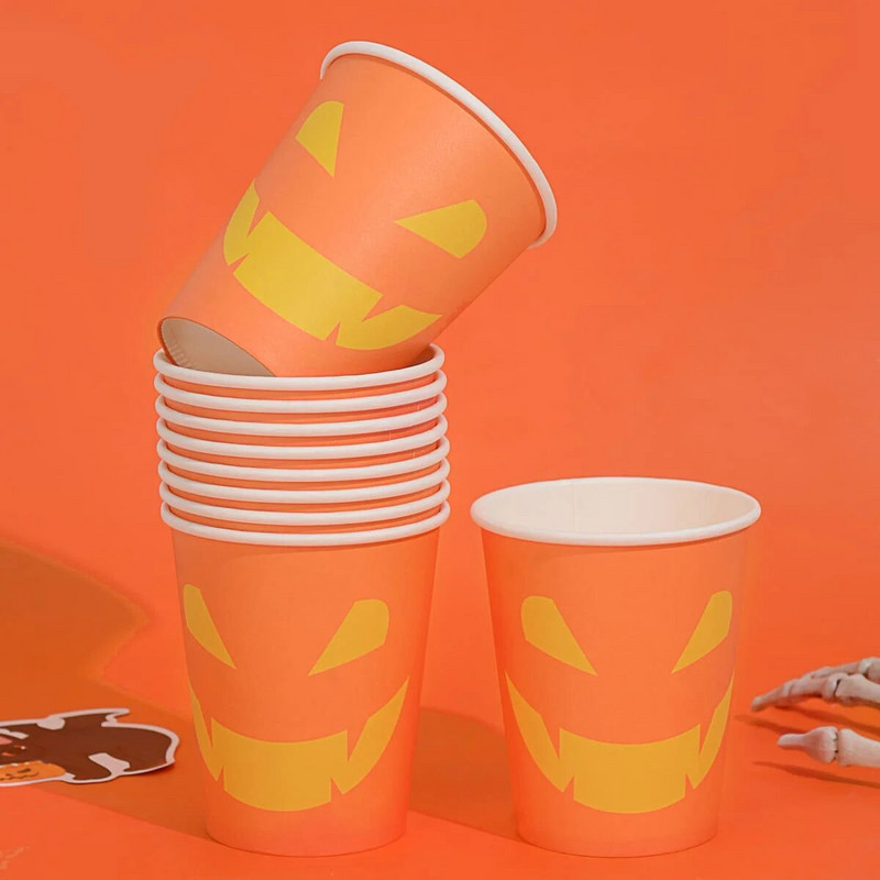10 τμχ Χάρτινα πιάτα αποκριών Πορτοκαλί πιάτα για πάρτι σε σχήμα κολοκύθας Επιτραπέζια σκεύη αποκριάτικων πάρτι Προμήθειες για το Halloween Party