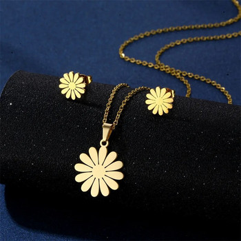 Από ανοξείδωτο ατσάλι Flower Daisy Clavicle Chain κολιέ σκουλαρίκια Σετ Γυναικείο Choker Νυφικό Νυφικό Κρεμαστό κόσμημα Κορεάτικο δώρο για κορίτσια