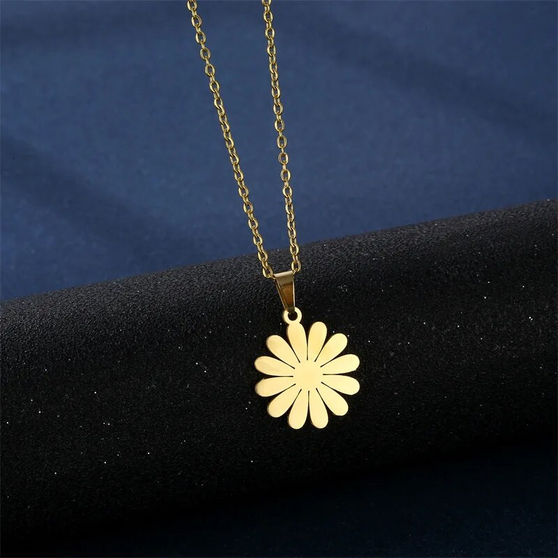 Από ανοξείδωτο ατσάλι Flower Daisy Clavicle Chain κολιέ σκουλαρίκια Σετ Γυναικείο Choker Νυφικό Νυφικό Κρεμαστό κόσμημα Κορεάτικο δώρο για κορίτσια