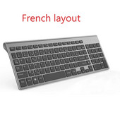 Prantsuse klaviatuur AZERTY juhtmeta klaviatuur 2.4G USB-ühendus Ergonoomiline vaikne ES/RU/IT/DE/USA/FR klaviatuur sobib sülearvuti telerile