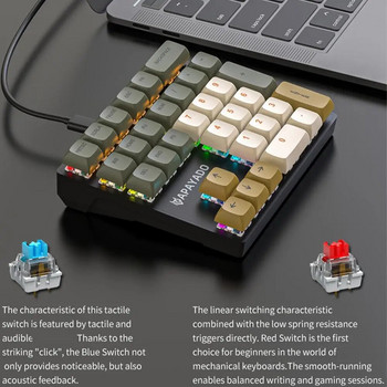 33-клавишна жична механична цифрова клавиатура Син/червен превключвател с многоцветни светлини за бизнес финанси Специализирана външна клавиатура