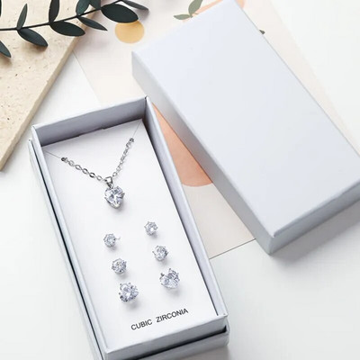 Κουτιά 4 τμχ Ζιργκόν Τρίγωνο Σκουλαρίκια Κολιέ Σετ Απλό Εκλεκτό Πολυτελές Γυναικείο Δώρο Νυφικό Νυφικό κόσμημα