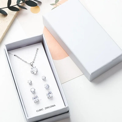 Κουτιά 4 τμχ Ζιργκόν Τρίγωνο Σκουλαρίκια Κολιέ Σετ Απλό Εκλεκτό Πολυτελές Γυναικείο Δώρο Νυφικό Νυφικό κόσμημα