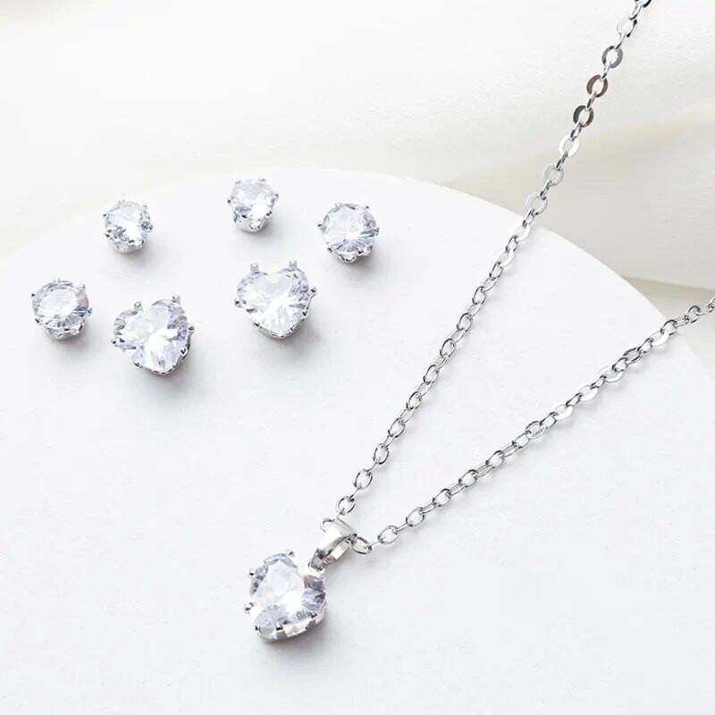 Κουτιά 4 τμχ Ζιργκόν Τρίγωνο Σκουλαρίκια Κολιέ Σετ Απλό Εκλεκτό Πολυτελές Γυναικείο Δώρο Νυφικό Νυφικό κόσμημα