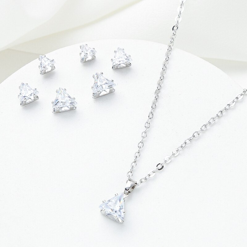 Κουτιά 4 τμχ Ζιργκόν Τρίγωνο Σκουλαρίκια Κολιέ Σετ Απλό Εκλεκτό Πολυτελές Γυναικείο Δώρο Νυφικό Νυφικό κόσμημα