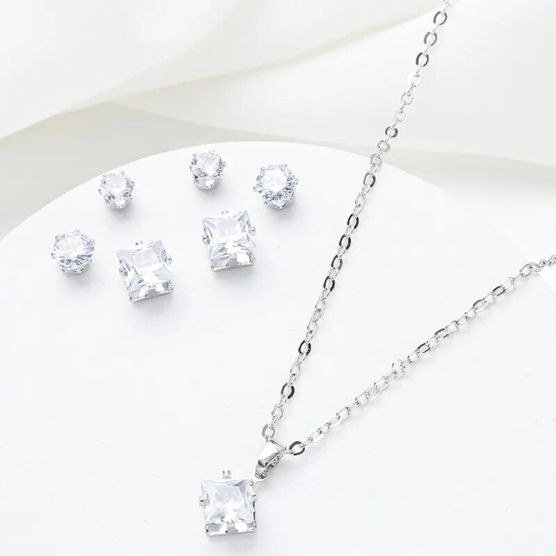 Κουτιά 4 τμχ Ζιργκόν Τρίγωνο Σκουλαρίκια Κολιέ Σετ Απλό Εκλεκτό Πολυτελές Γυναικείο Δώρο Νυφικό Νυφικό κόσμημα