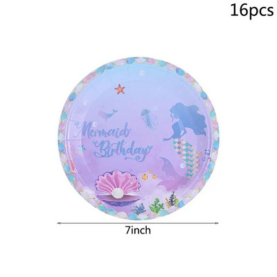 Επιτραπέζια σκεύη μιας χρήσης Mermaid Party Πολύχρωμο κύπελλο πιάτου με κοχύλι κάτω από τη θάλασσα Baby Shower Little Mermaid Birthday Party Decora