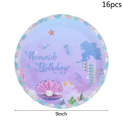 Επιτραπέζια σκεύη μιας χρήσης Mermaid Party Πολύχρωμο κύπελλο πιάτου με κοχύλι κάτω από τη θάλασσα Baby Shower Little Mermaid Birthday Party Decora