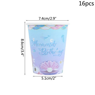 Επιτραπέζια σκεύη μιας χρήσης Mermaid Party Πολύχρωμο κύπελλο πιάτου με κοχύλι κάτω από τη θάλασσα Baby Shower Little Mermaid Birthday Party Decora