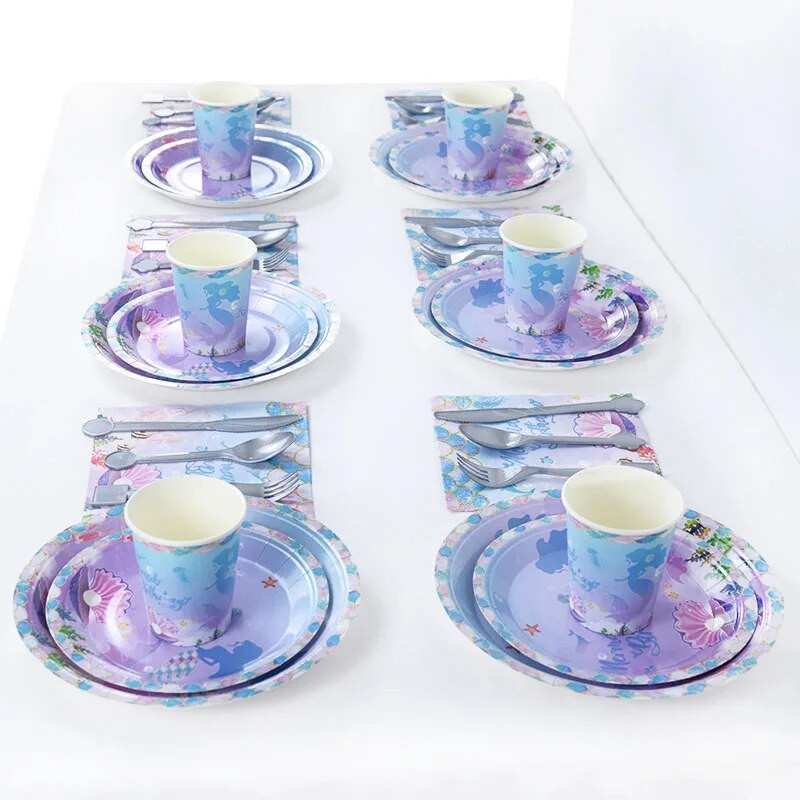 Επιτραπέζια σκεύη μιας χρήσης Mermaid Party Πολύχρωμο κύπελλο πιάτου με κοχύλι κάτω από τη θάλασσα Baby Shower Little Mermaid Birthday Party Decora