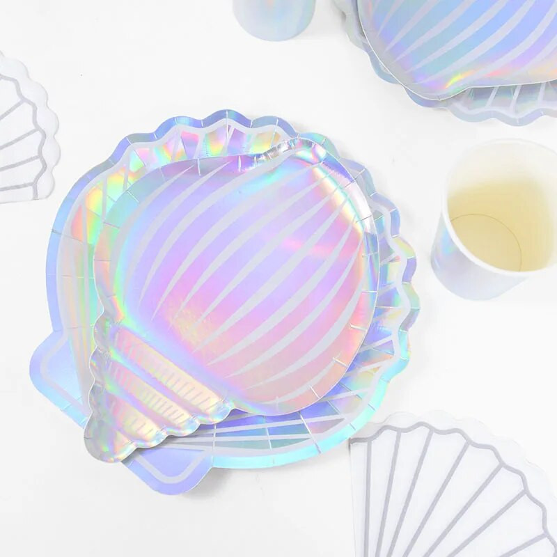 Επιτραπέζια σκεύη μιας χρήσης Mermaid Party Πολύχρωμο κύπελλο πιάτου με κοχύλι κάτω από τη θάλασσα Baby Shower Little Mermaid Birthday Party Decora
