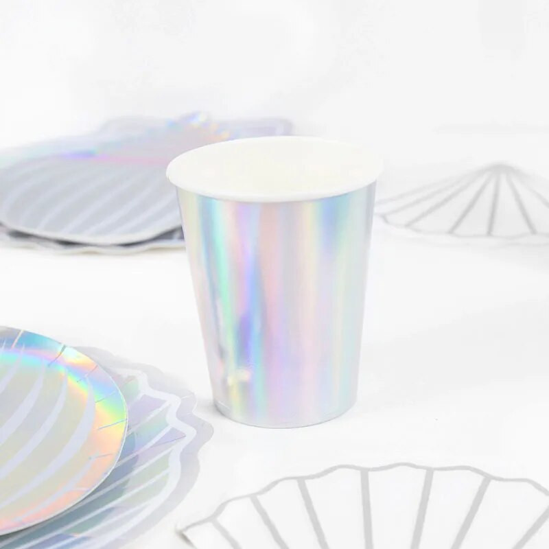 Επιτραπέζια σκεύη μιας χρήσης Mermaid Party Πολύχρωμο κύπελλο πιάτου με κοχύλι κάτω από τη θάλασσα Baby Shower Little Mermaid Birthday Party Decora