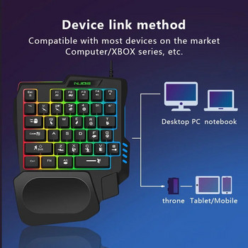 Ергономична игрална клавиатура с една ръка ACC USB RGB 35 клавиша Кабелна преносима клавиатура за мини игра с подсветка за мобилен телефон, таблет PUBG
