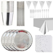 Ασημένια χάρτινα πιάτα Πανό Τραπεζομάντιλο Διακόσμηση πάρτι γενεθλίων Σετ σερβίτσιο μιας χρήσης Baby shower Wedding bachelor party Supplies
