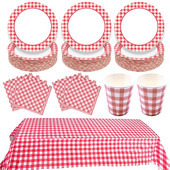 Pastoral Red and White καρό Σετ σερβίτσια Χάρτινα Πιάτα Χαρτοπετσέτες Κύπελλα Ορθογώνιο Πλαστικό Τραπεζομάντιλο Πικ-νικ Σερβίτσιο για το Σπίτι