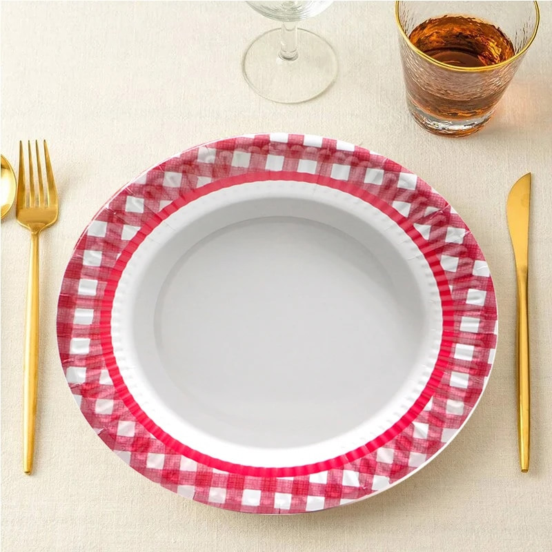 Pastoral Red and White καρό Σετ σερβίτσια Χάρτινα Πιάτα Χαρτοπετσέτες Κύπελλα Ορθογώνιο Πλαστικό Τραπεζομάντιλο Πικ-νικ Σερβίτσιο για το Σπίτι
