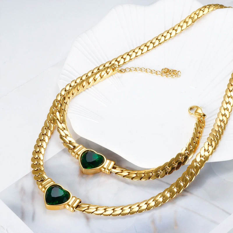 Βραχιόλι JOVOLOVE 316L από ανοξείδωτο ατσάλι Love Heart Shape Charm Κρυστάλλινο κολιέ κρεμαστό βραχιόλι Γυναικείο σετ κοσμημάτων μόδας 2023